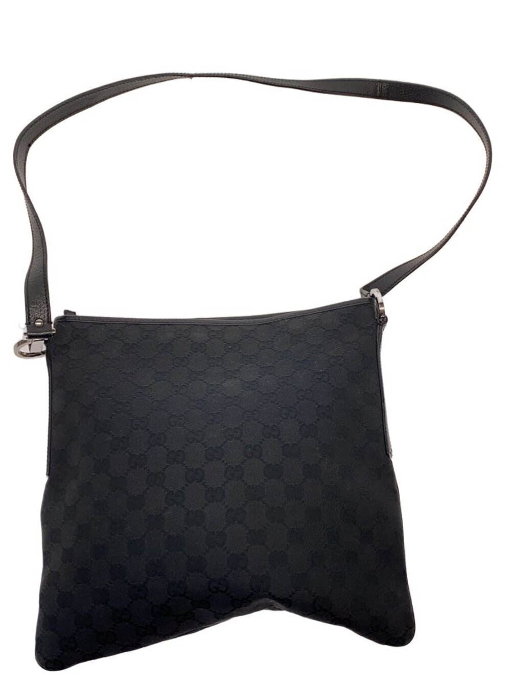 Gucci black GG canvas leather shoulder messenger bag zip